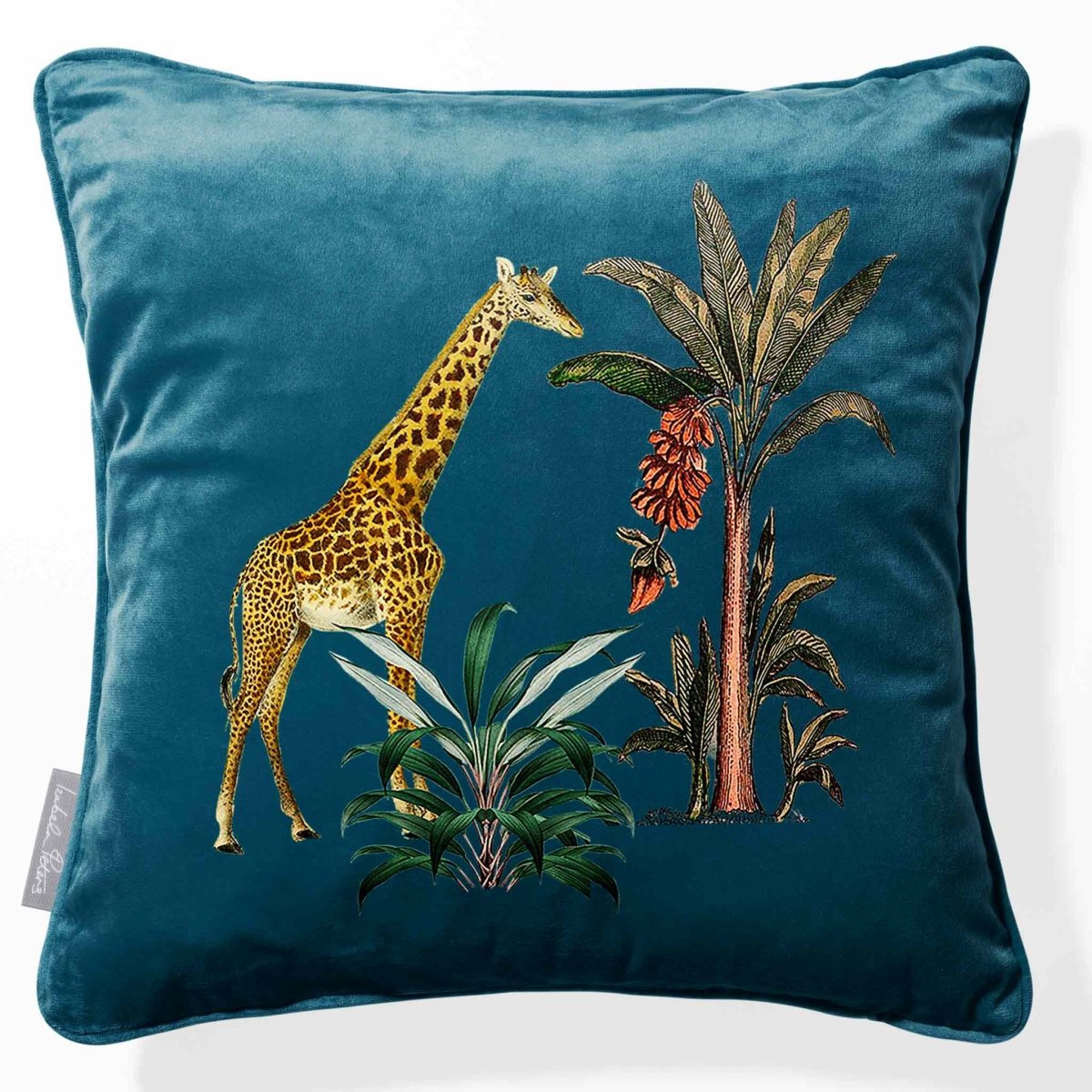 Giraffe | Sustainable Velvet Cushion - Teal 40 x 40 cm Piped by Izabela Peters