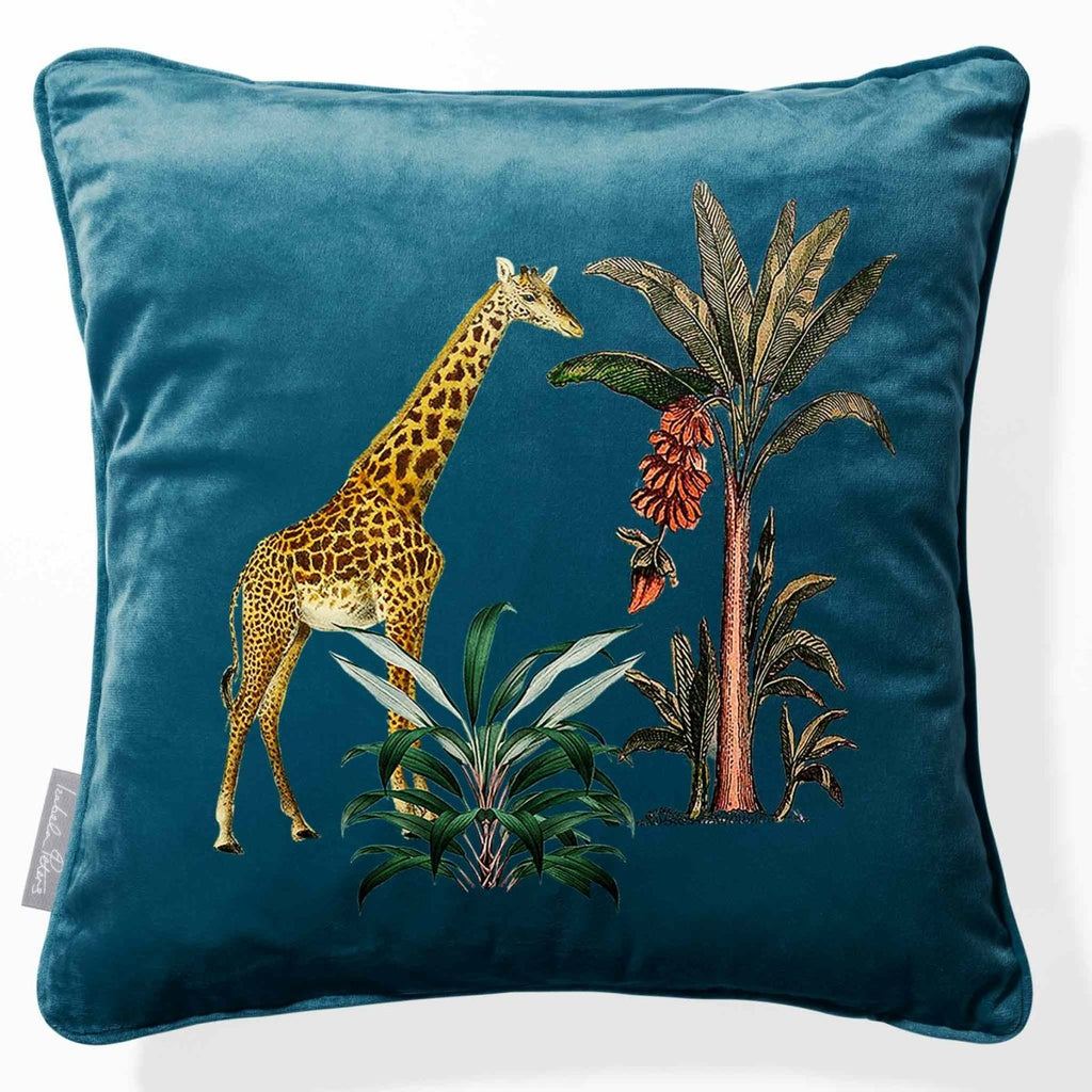 Giraffe | Sustainable Velvet Cushion - Teal 40 x 40 cm Piped by Izabela Peters