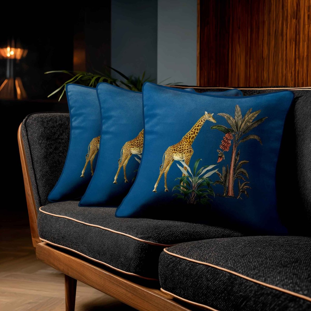 Giraffe | Sustainable Velvet Cushion - Estate Blue 40 x 40 cm Standard by Izabela Peters