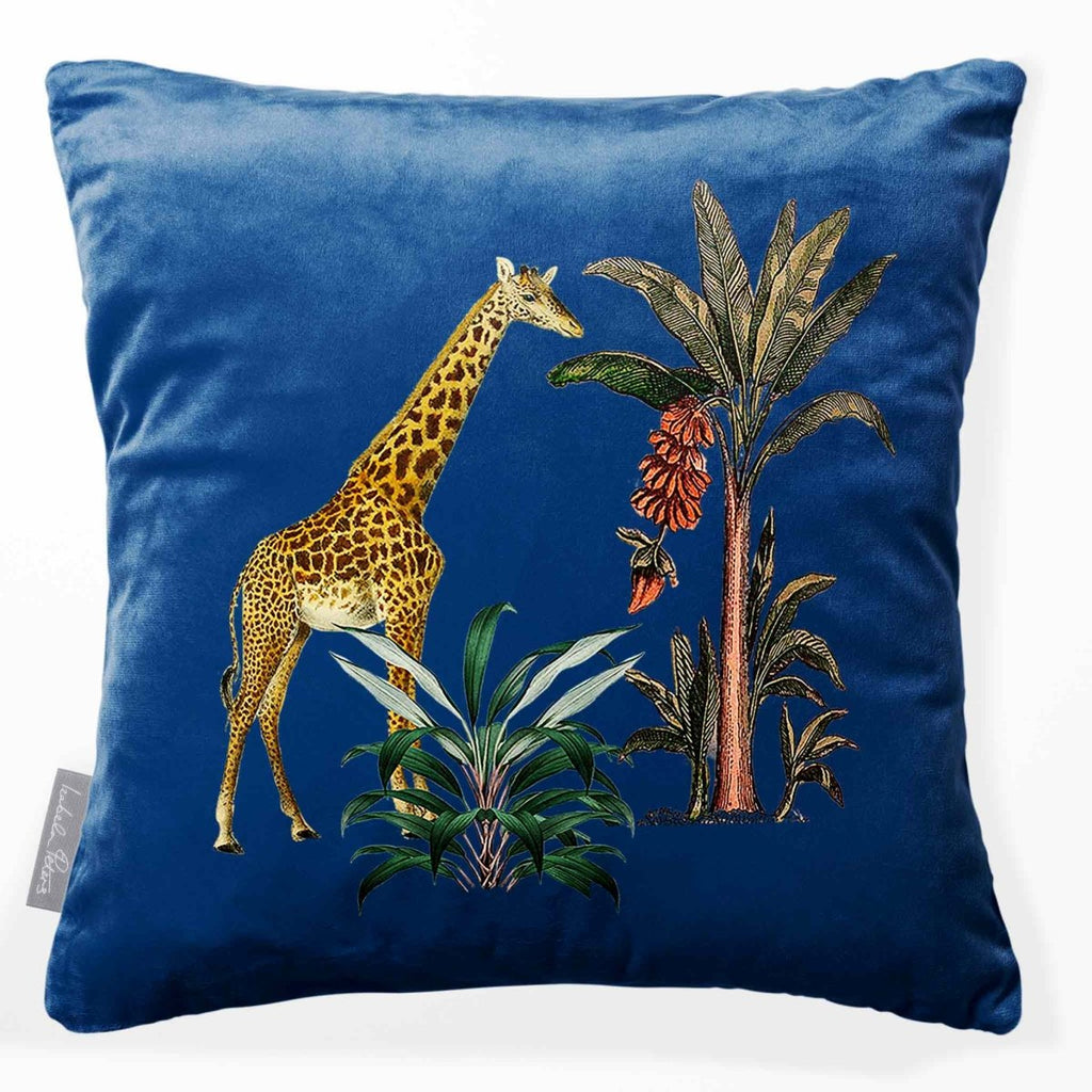 Giraffe | Sustainable Velvet Cushion - Estate Blue 40 x 40 cm Smooth by Izabela Peters