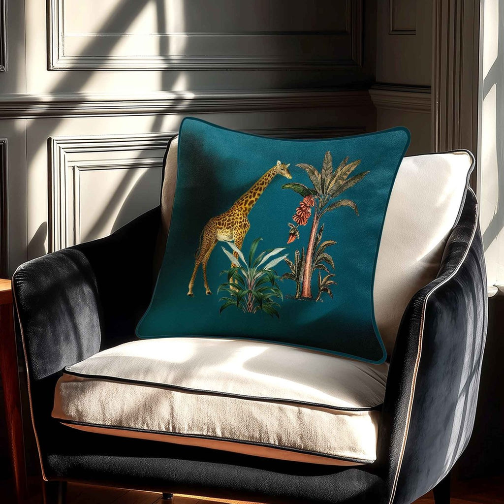 Giraffe | Sustainable Velvet Cushion - Teal 40 x 40 cm Standard by Izabela Peters