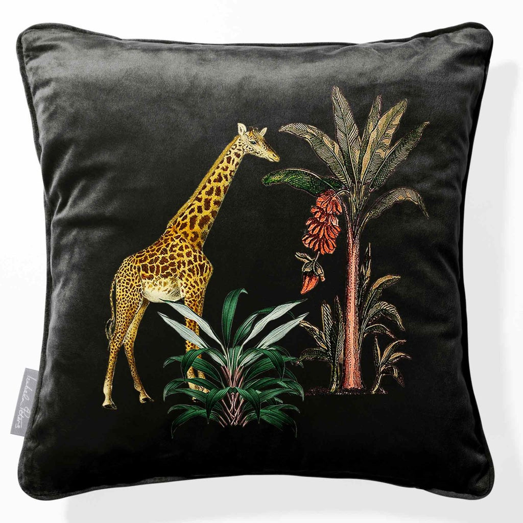 Giraffe | Sustainable Velvet Cushion - Charcoal 40 x 40 cm Piped by Izabela Peters
