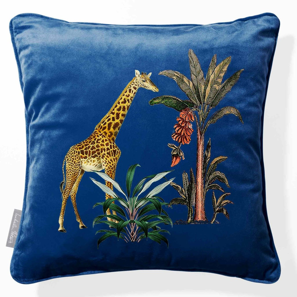 Giraffe | Sustainable Velvet Cushion - Estate Blue 40 x 40 cm Piped by Izabela Peters