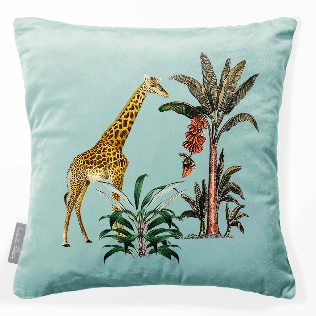 Giraffe | Sustainable Velvet Cushion - Blue Surf 40 x 40 cm Smooth by Izabela Peters
