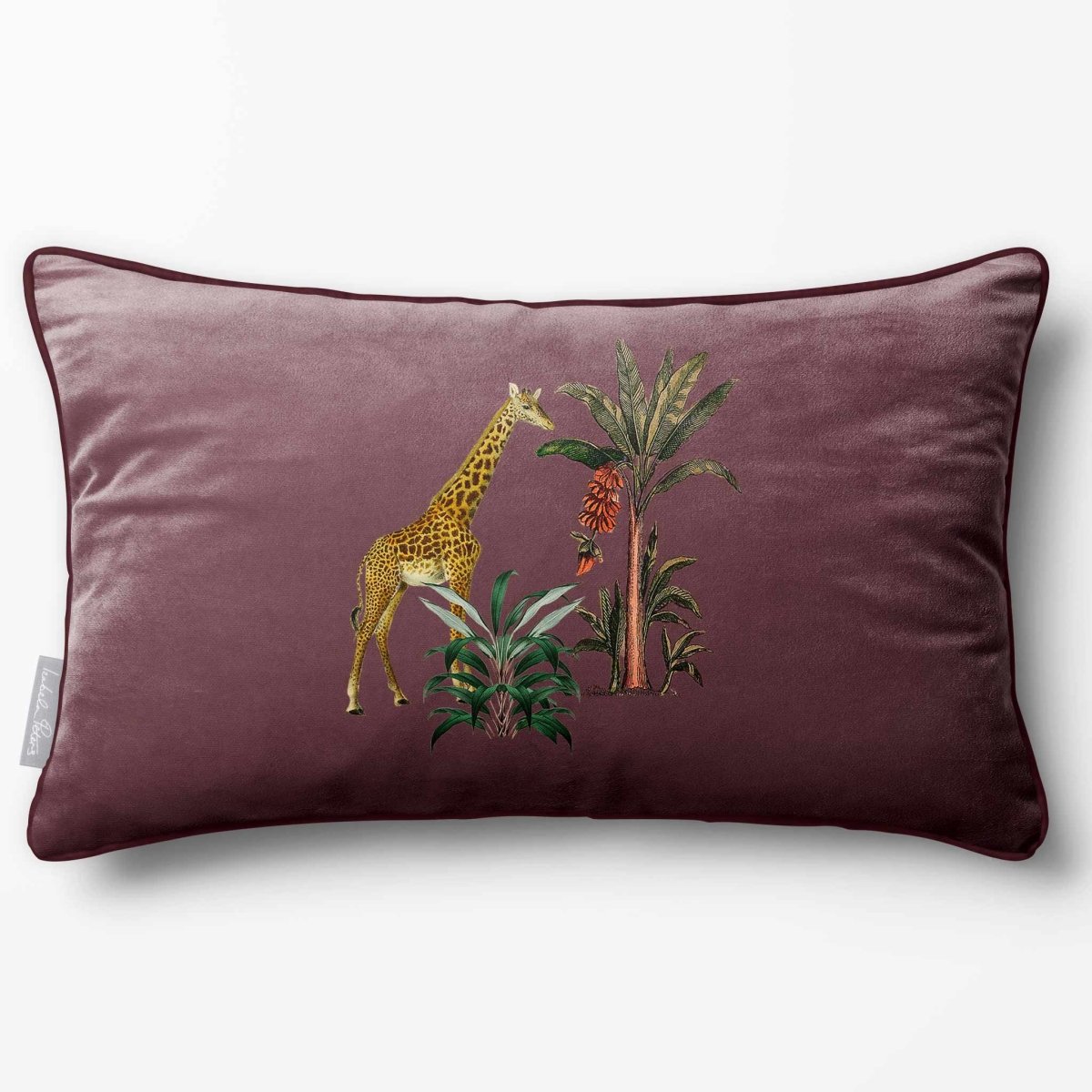 Giraffe | Sustainable Velvet Rectangle Cushion - Italian Grape 50 x 30 cm Piped by Izabela Peters