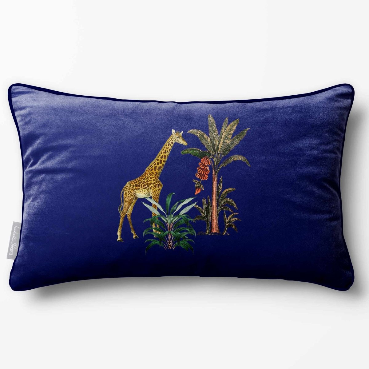 Giraffe | Sustainable Velvet Rectangle Cushion - Midnight 50 x 30 cm Piped by Izabela Peters
