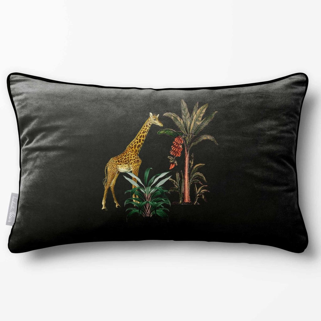 Giraffe | Sustainable Velvet Rectangle Cushion - Charcoal 50 x 30 cm Piped by Izabela Peters
