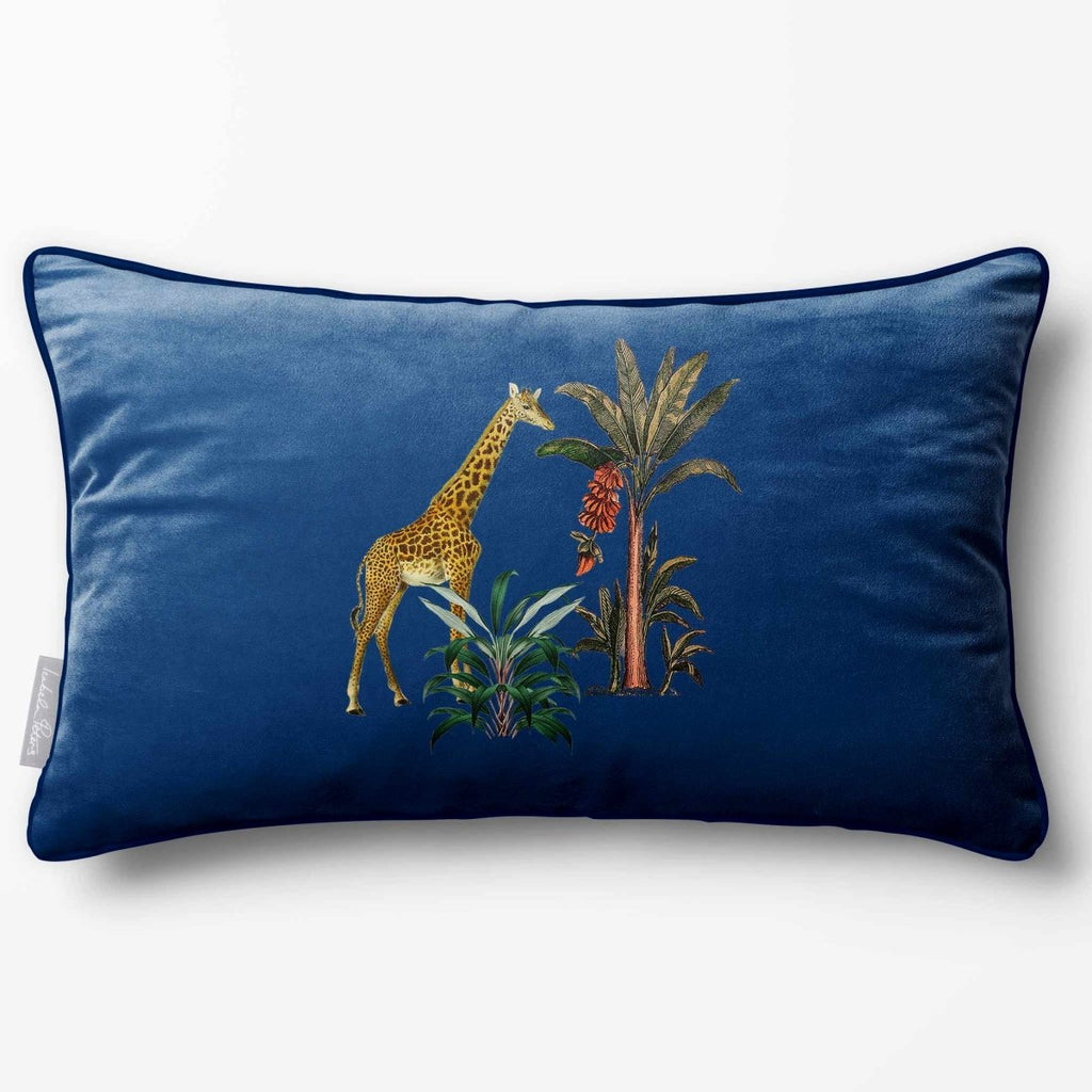 Giraffe | Sustainable Velvet Rectangle Cushion - Estate Blue 50 x 30 cm Piped by Izabela Peters