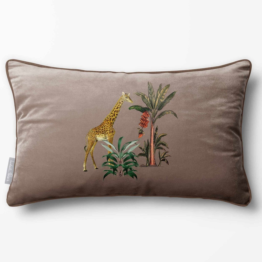 Giraffe | Sustainable Velvet Rectangle Cushion - Dovedale Stone 50 x 30 cm Piped by Izabela Peters
