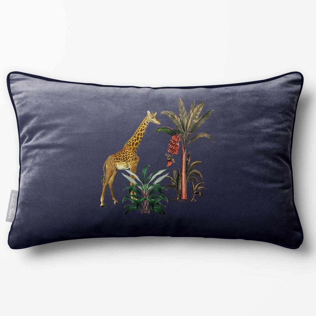 Giraffe | Sustainable Velvet Rectangle Cushion - Graphite 50 x 30 cm Piped by Izabela Peters