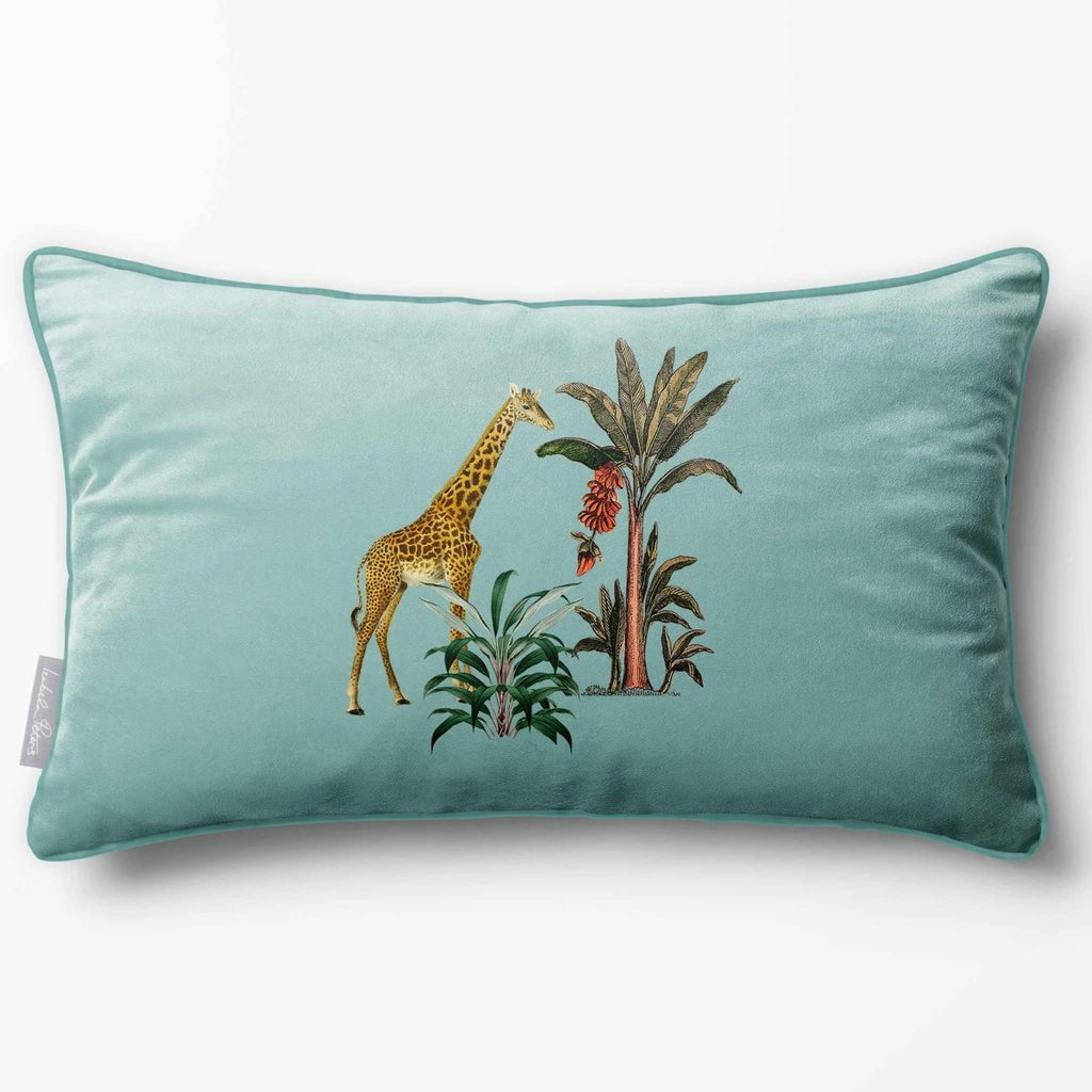 Giraffe | Sustainable Velvet Rectangle Cushion - Blue Surf 50 x 30 cm Piped by Izabela Peters