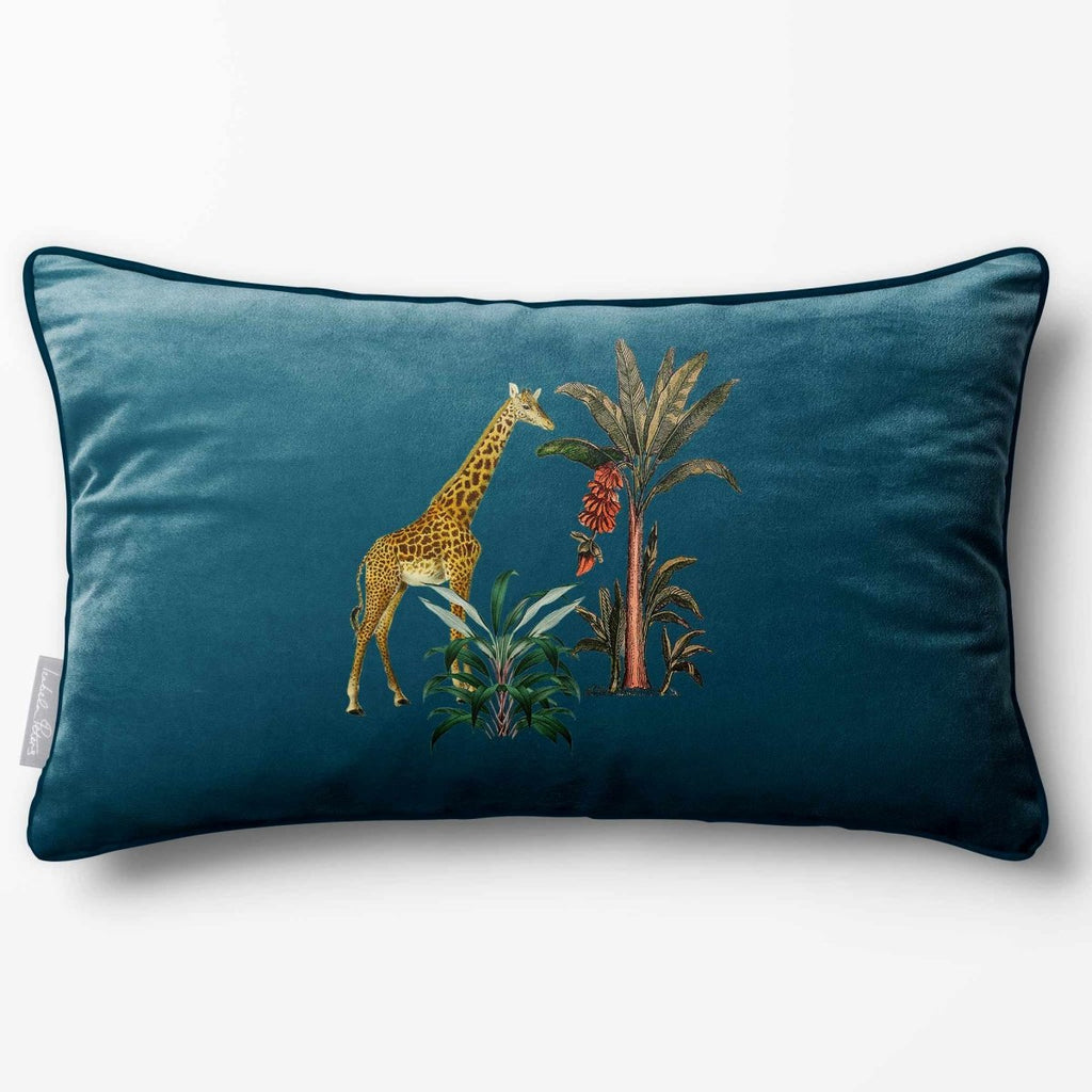 Giraffe | Sustainable Velvet Rectangle Cushion - Teal 50 x 30 cm Piped by Izabela Peters