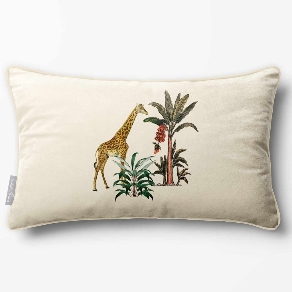 Giraffe | Sustainable Velvet Rectangle Cushion - Ivory Cream 50 x 30 cm Piped by Izabela Peters
