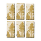 Fir Forest Toile Christmas napkins in gold on ivory, set of six folded napkins showing the same tall fir tree