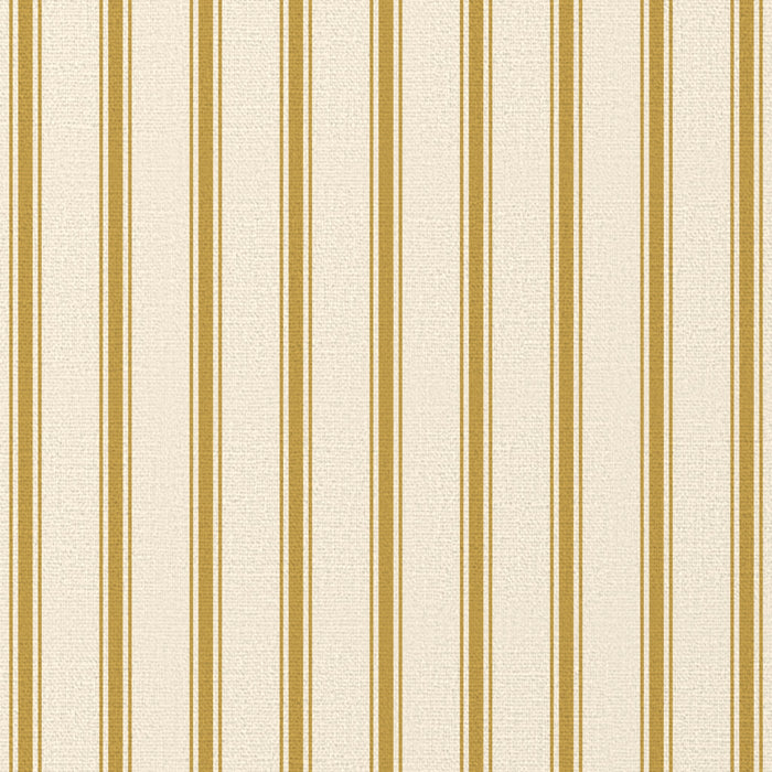 Close-up of the Ticking Stripe Christmas napkin print in gold on ivory cotton, showing fine ticking stripes