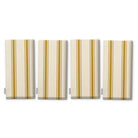 Ticking Stripe Christmas napkins in gold on ivory, set of four, folded on white, showing the same fine ticking stripes