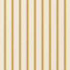 Close-up of the Ticking Stripe Christmas tablecloth print in gold on ivory cotton, showing fine ticking stripes