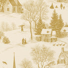 Close-up of the Village Toile Christmas napkin print in gold on ivory cotton, showing a snowy village