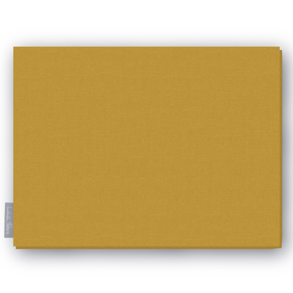 Plain gold cotton Christmas tablecloth folded on white