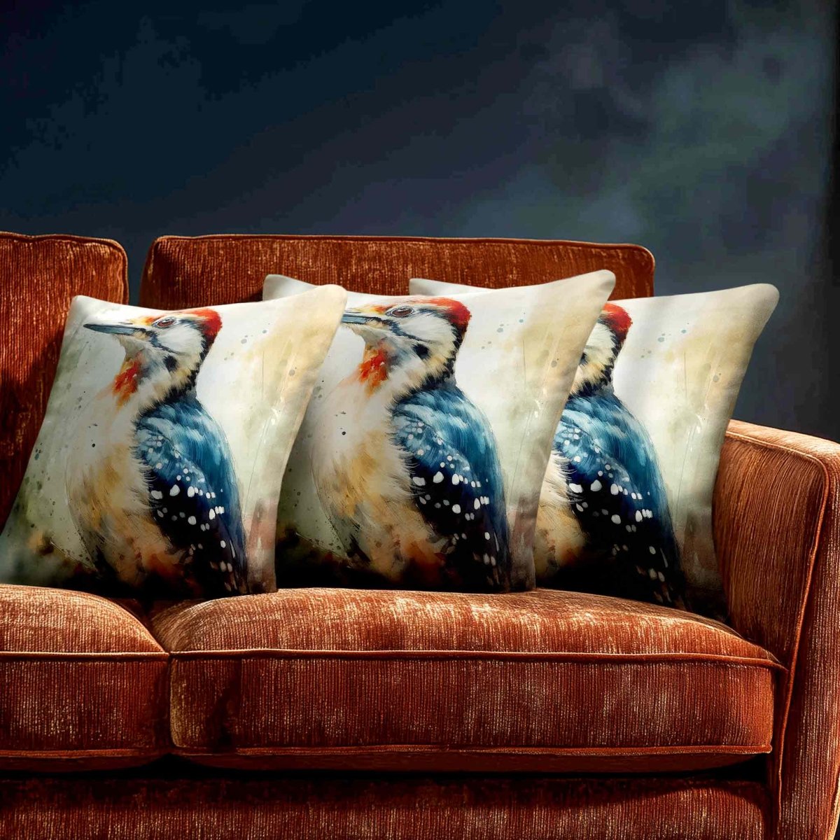 Great Spotted Woodpecker | Sustainable Velvet Cushion - 40 x 40 cm Standard by Izabela Peters