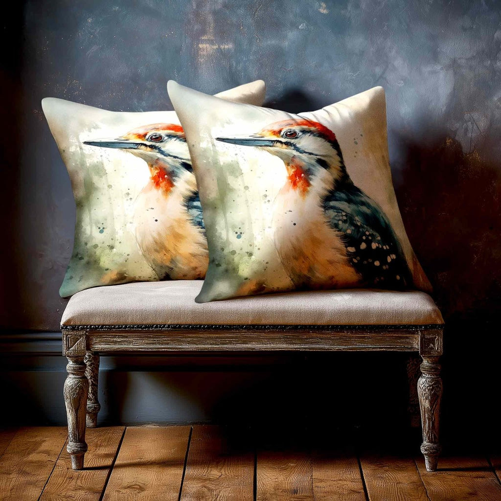 Great Spotted Woodpecker | Sustainable Velvet Cushion - 40 x 40 cm Standard by Izabela Peters