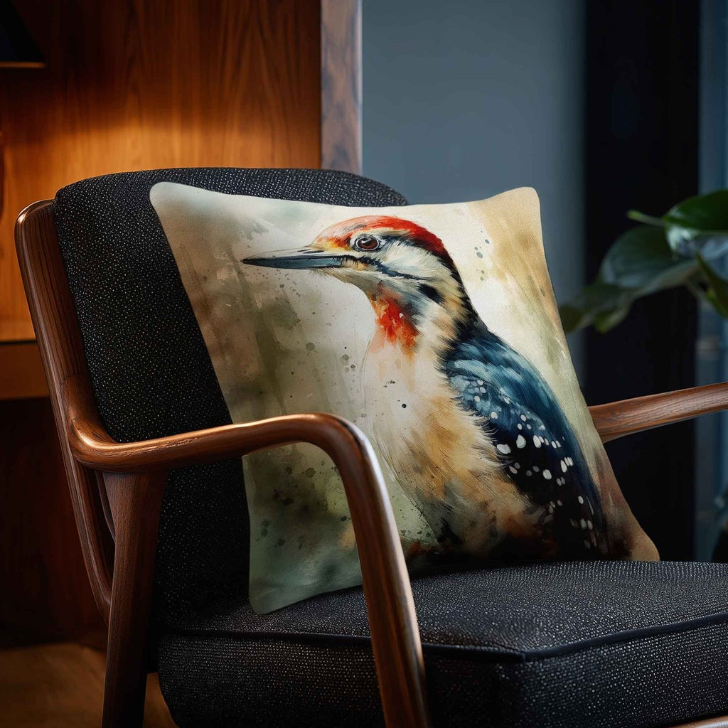 Great Spotted Woodpecker | Sustainable Velvet Cushion - 40 x 40 cm Piped by Izabela Peters
