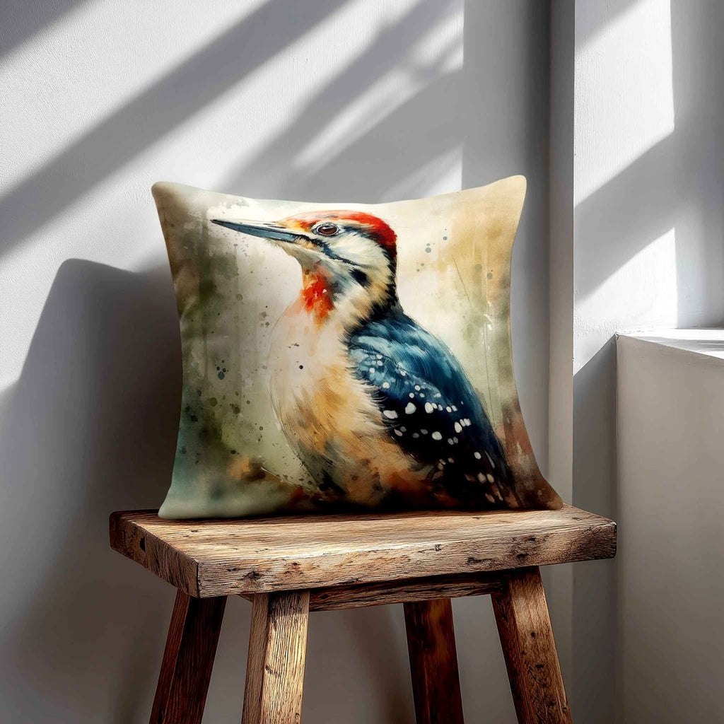 Great Spotted Woodpecker | Sustainable Velvet Cushion - 40 x 40 cm Standard by Izabela Peters