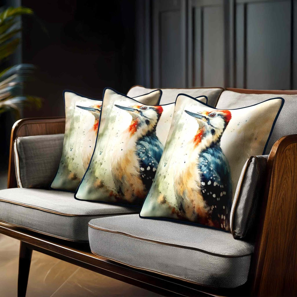 Great Spotted Woodpecker | Sustainable Velvet Cushion - 40 x 40 cm Standard by Izabela Peters