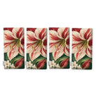 Green Amaryllis Christmas napkins, set of four, folded on white, showing the same amaryllis flower