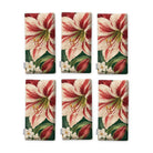 Green Amaryllis Christmas napkins, set of six, folded on white, showing the same amaryllis flower