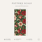 Pattern scale of the Amaryllis Christmas table runner in green across its 44 cm width, with care notes
