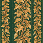 Close-up of the Gilded Ivy Christmas napkin print in green and gold on cotton, showing trails of gold ivy and berries