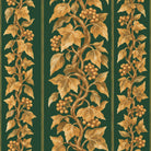 Close-up of the Gilded Ivy Christmas table runner print in green and gold on cotton, showing trails of gold ivy and berries