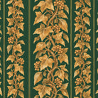 Close-up of the Gilded Ivy Christmas tablecloth print in green and gold on cotton, showing trails of gold ivy and berries