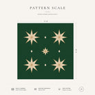 Green and gold Stars Christmas napkin pattern scale, showing the full 44 cm by 44 cm design.