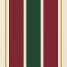 Close-up of the Signature Stripe Christmas tablecloth print in green, burgundy and gold on cotton, showing broad stripes