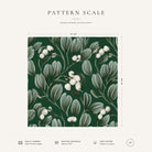 Green Mistletoe Christmas napkin pattern scale, showing the full 44 cm by 44 cm design.