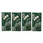 Green Mistletoe Christmas napkins, set of four, folded on white, showing the same sprig of mistletoe with white berries