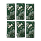 Green Mistletoe Christmas napkins, set of six, folded on white, showing the same sprig of mistletoe with white berries
