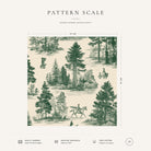 Green on ivory Fir Forest Toile Christmas napkin pattern scale, showing the full 44 cm by 44 cm design.