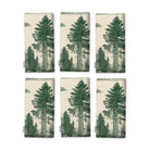 Fir Forest Toile Christmas napkins in green on ivory, set of six folded napkins showing the same tall fir tree