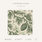 Green on ivory Pine Bough Christmas napkin pattern scale, showing the full 44 cm by 44 cm design.