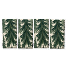 Spruce Stand Christmas napkins in green on ivory, set of four, folded on white, showing the same spruce trees