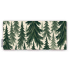 Spruce Stand Christmas table runner in green on ivory, folded on white, showing rows of spruce trees