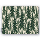 Spruce Stand Christmas tablecloth in green on ivory, folded on white, showing rows of spruce trees