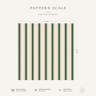 Green on ivory Ticking Stripe Christmas napkin pattern scale, showing the full 44 cm by 44 cm design.