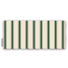 Ticking Stripe Christmas table runner in green on ivory, folded on white, showing fine ticking stripes