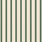 Close-up of the Ticking Stripe Christmas table runner print in green on ivory cotton, showing fine ticking stripes