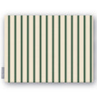 Ticking Stripe Christmas tablecloth in green on ivory, folded on white, showing fine ticking stripes