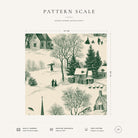 Green on ivory Village Toile Christmas napkin pattern scale, showing the full 44 cm by 44 cm design.